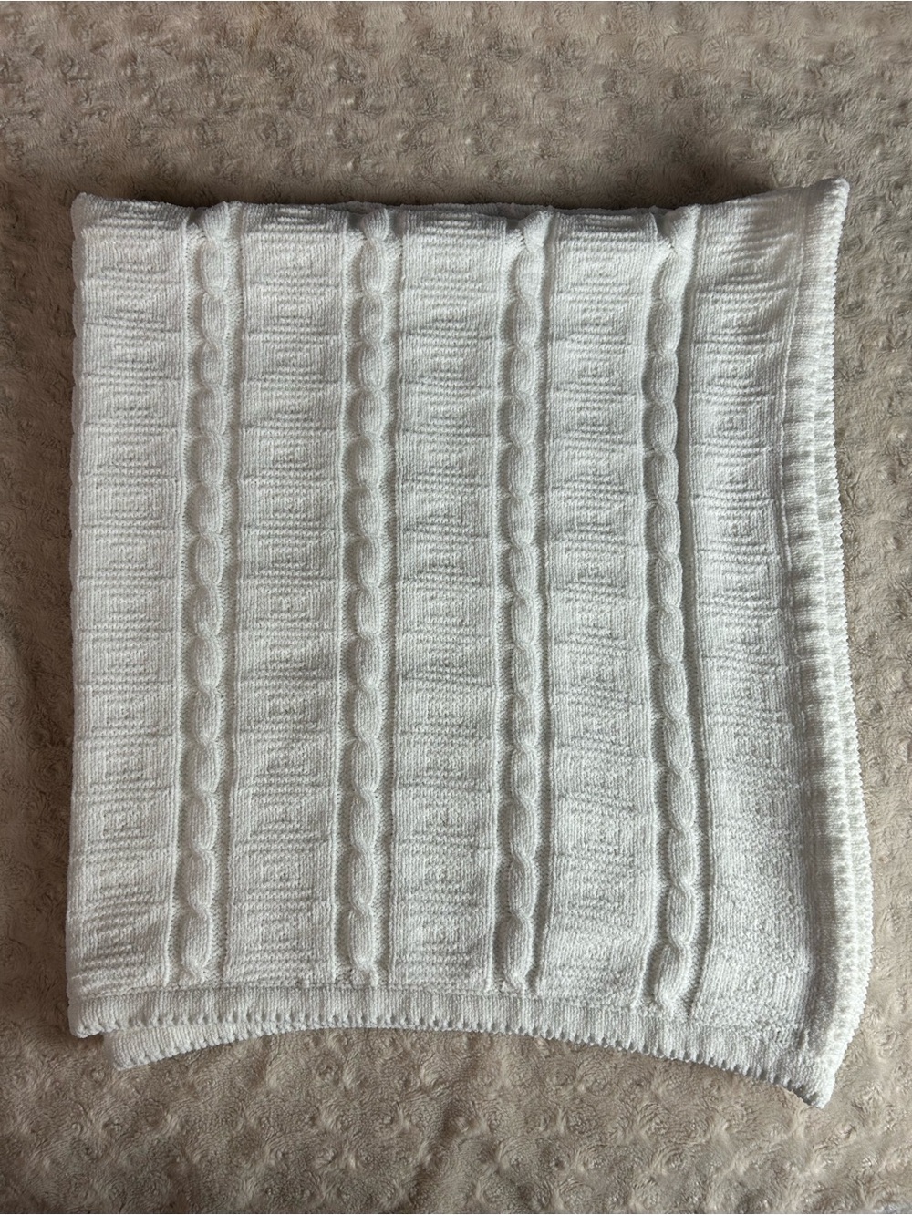 Bright Future Cable Knit Baby Blanket Solid White Chenille Lovey